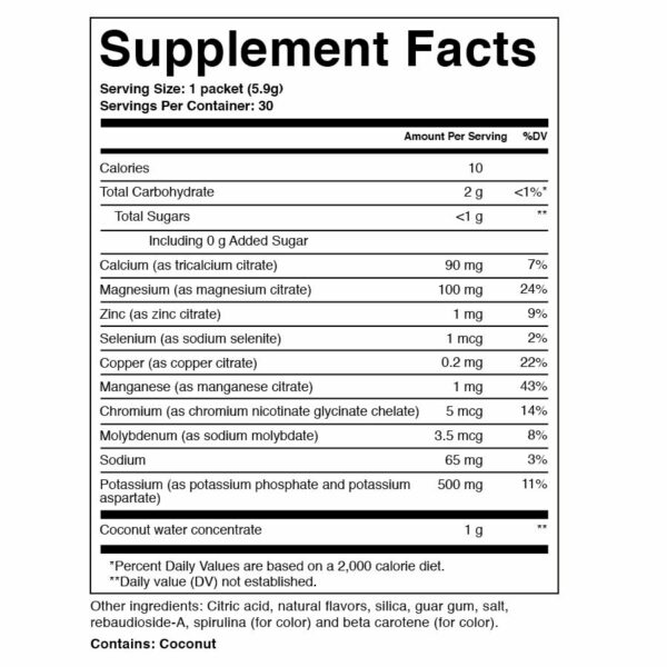 hydrate Hydrate Nutrition Label US